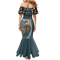 New Zealand Tui Bird Maripi Mermaid Dress Maori Weapon Kowhaiwhai Pattern LT22 - Polynesian Pride