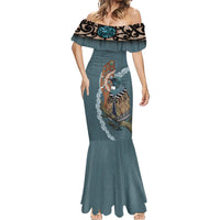 New Zealand Tui Bird Maripi Mermaid Dress Maori Weapon Kowhaiwhai Pattern LT22 - Polynesian Pride