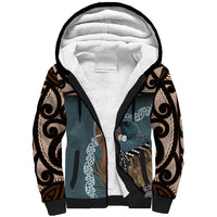 New Zealand Tui Bird Maripi Sherpa Hoodie Maori Weapon Kowhaiwhai Pattern LT22 Unisex Slate Blue - Polynesian Pride