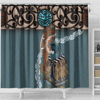 New Zealand Tui Bird Maripi Shower Curtain Maori Weapon Kowhaiwhai Pattern LT22 - Polynesian Pride
