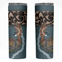 New Zealand Tui Bird Maripi Skinny Tumbler Maori Weapon Kowhaiwhai Pattern LT22 Slate Blue - Polynesian Pride