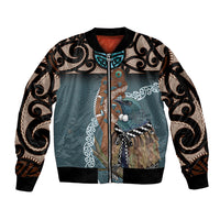 New Zealand Tui Bird Maripi Sleeve Zip Bomber Jacket Maori Weapon Kowhaiwhai Pattern LT22 Unisex Slate Blue - Polynesian Pride