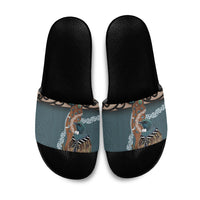 New Zealand Tui Bird Maripi Slide Sandals Maori Weapon Kowhaiwhai Pattern LT22 Slate Blue - Polynesian Pride