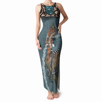New Zealand Tui Bird Maripi Tank Maxi Dress Maori Weapon Kowhaiwhai Pattern LT22 Women Slate Blue - Polynesian Pride