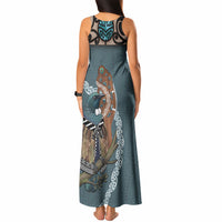 New Zealand Tui Bird Maripi Tank Maxi Dress Maori Weapon Kowhaiwhai Pattern LT22 - Polynesian Pride