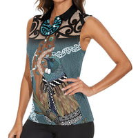 New Zealand Tui Bird Maripi Women Sleeveless Polo Shirt Maori Weapon Kowhaiwhai Pattern LT22 - Polynesian Pride