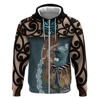 New Zealand Tui Bird Maripi Zip Hoodie Maori Weapon Kowhaiwhai Pattern LT22 Zip Hoodie Slate Blue - Polynesian Pride