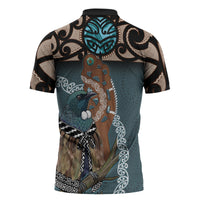 New Zealand Tui Bird Maripi Zipper Polo Shirt Maori Weapon Kowhaiwhai Pattern LT22 - Polynesian Pride