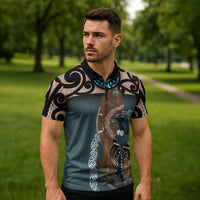 New Zealand Tui Bird Maripi Zipper Polo Shirt Maori Weapon Kowhaiwhai Pattern LT22 - Polynesian Pride