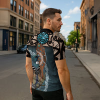 New Zealand Tui Bird Maripi Zipper Polo Shirt Maori Weapon Kowhaiwhai Pattern LT22 - Polynesian Pride