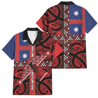 Aotearoa Iwi Ngapuhi Family Matching Off Shoulder Maxi Dress and Hawaiian Shirt Tuhoronuku Kite United Tribes Flag Maori Pattern LT22 Dad's Shirt - Short Sleeve Red - Polynesian Pride