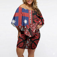 Aotearoa Iwi Ngapuhi Off Shoulder Short Dress Tuhoronuku Kite United Tribes Flag Maori Pattern LT22 Women Red - Polynesian Pride