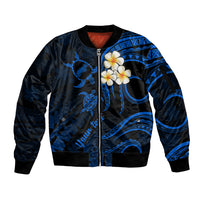 Personalised Niihau Hawaii Sleeve Zip Bomber Jacket Polynesian Tattoo and Pacific Plumeria Blue Vibe LT9 Unisex Blue - Polynesian Pride