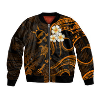 Personalised Niihau Hawaii Sleeve Zip Bomber Jacket Polynesian Tattoo and Pacific Plumeria Gold Vibe LT9 Unisex Gold - Polynesian Pride