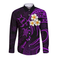 Personalised Niihau Hawaii Long Sleeve Button Shirt Polynesian Tattoo and Pacific Plumeria Purple Vibe LT9 Unisex Purple - Polynesian Pride