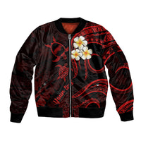 Personalised Niihau Hawaii Sleeve Zip Bomber Jacket Polynesian Tattoo and Pacific Plumeria Red Vibe LT9 Unisex Red - Polynesian Pride