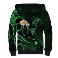 Personalised Molokai Hawaii Sherpa Hoodie Polynesian Tattoo and Pacific Plumeria Green Vibe LT9 - Polynesian Pride