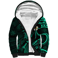 Personalised Molokai Hawaii Sherpa Hoodie Polynesian Tattoo and Pacific Plumeria Turquoise Vibe LT9 Unisex Turquoise - Polynesian Pride