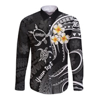 Personalised Molokai Hawaii Long Sleeve Button Shirt Polynesian Tattoo and Pacific Plumeria White Vibe LT9 Unisex White - Polynesian Pride