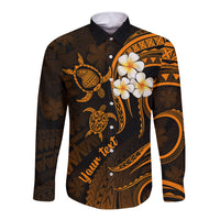 Personalised Lanai Hawaii Long Sleeve Button Shirt Polynesian Tattoo and Pacific Plumeria Gold Vibe LT9 Unisex Gold - Polynesian Pride
