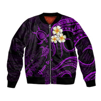 Personalised Lanai Hawaii Bomber Jacket Polynesian Tattoo and Pacific Plumeria Purple Vibe LT9 Unisex Purple - Polynesian Pride