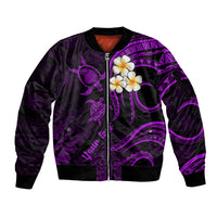 Personalised Lanai Hawaii Sleeve Zip Bomber Jacket Polynesian Tattoo and Pacific Plumeria Purple Vibe LT9 Unisex Purple - Polynesian Pride