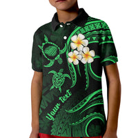 Personalised Kauai Hawaii Kid Polo Shirt Polynesian Tattoo and Pacific Plumeria Green Vibe LT9 Kid Green - Polynesian Pride