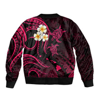 Personalised Kauai Hawaii Sleeve Zip Bomber Jacket Polynesian Tattoo and Pacific Plumeria Pink Vibe LT9 - Polynesian Pride