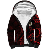 Personalised Kauai Hawaii Sherpa Hoodie Polynesian Tattoo and Pacific Plumeria Red Vibe LT9 Unisex Red - Polynesian Pride
