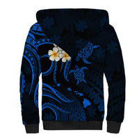 Personalised Kahoolawe Hawaii Sherpa Hoodie Polynesian Tattoo and Pacific Plumeria Blue Vibe LT9 - Polynesian Pride