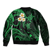 Personalised Kahoolawe Hawaii Sleeve Zip Bomber Jacket Polynesian Tattoo and Pacific Plumeria Green Vibe LT9 - Polynesian Pride