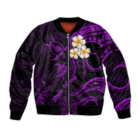 Hawaii Sleeve Zip Bomber Jacket Maui Islands Pacific Plumeria Purple Vibe LT9 Unisex Purple - Polynesian Pride