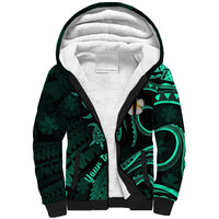 Personalised Maui Hawaii Sherpa Hoodie Polynesian Tattoo and Pacific Plumeria Turquoise Vibe LT9 Unisex Turquoise - Polynesian Pride