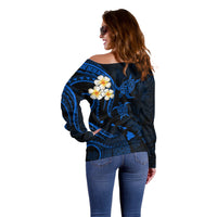 Hawaii Off Shoulder Sweater Oahu Islands Pacific Plumeria Blue Vibe LT9 - Polynesian Pride
