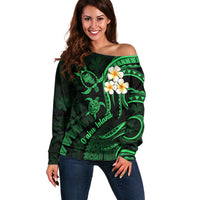 Hawaii Off Shoulder Sweater Oahu Islands Pacific Plumeria Green Vibe LT9 Women Green - Polynesian Pride