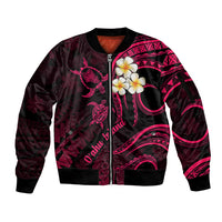 Hawaii Sleeve Zip Bomber Jacket Oahu Islands Pacific Plumeria Pink Vibe LT9 Unisex Pink - Polynesian Pride