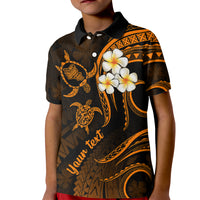 Personalised Oahu Hawaii Kid Polo Shirt Polynesian Tattoo and Pacific Plumeria Gold Vibe LT9 Kid Gold - Polynesian Pride
