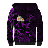 Personalised Oahu Hawaii Sherpa Hoodie Polynesian Tattoo and Pacific Plumeria Purple Vibe LT9 - Polynesian Pride