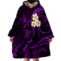 Personalised Oahu Hawaii Wearable Blanket Hoodie Polynesian Tattoo and Pacific Plumeria Purple Vibe LT9 - Polynesian Pride