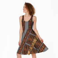 Malo e Lelei Tonga Midi Dress Tongan Ngatu Tapa Cloth LT14 - Polynesian Pride