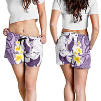 Maori Manta Ray Plumeria Deep Purple Shorts for Women LT01 - Polynesian Pride