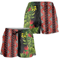 Maori Tukutuku Shorts for Women with Ferns Pohutukawa and Kowhai Tribal Moko Patterns LT03 - Polynesian Pride