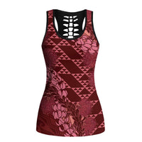 Maroon Aloha Hawaii Hollow Tank Top Hawaiian Kakau Ohia Lehua Lei - Polynesian Pride