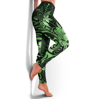 Matariki New Zealand Leggings Maori Pattern Green Galaxy - Polynesian Pride