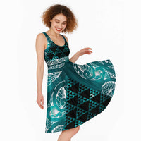 Matariki New Zealand Midi Dress NZ Niho Taniwha Maori New Year Cyan Galaxy