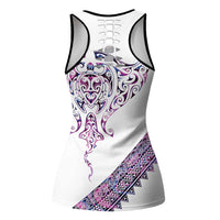 Mawhero Paua Shell Kowhaiwhai Taniko Personalised Hollow Tank Top Manta Ray Shark-Turtle Maori Tribal Style