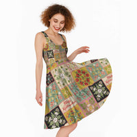 Mele Kalikimaka Hawaii Christmas Midi Dress Melemele Mama Seamless Floral Motif - Polynesian Pride