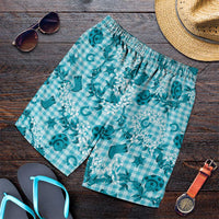 Mokihana Maile Ilima Leis Paniolo Palaka Shorts for Men Hawaiian Polu Opa Spirit LT9 Turquoise - Polynesian Pride