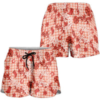 Mokihana Maile Ilima Leis Paniolo Palaka Shorts for Women Hawaiian Ulaula Spirit - Polynesian Pride