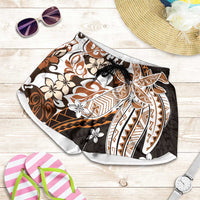 Monstera Plumeria Flowers Orange Shorts for Women Polynesian Pattern